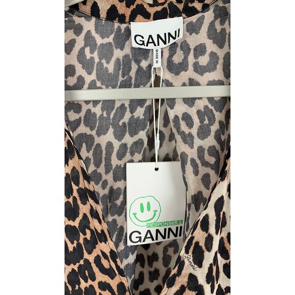 Ganni Organic Cotton Leopard Beach Kaftan Dress Womens XXS/XS Swim Cover Up New - Picture 4 of 12